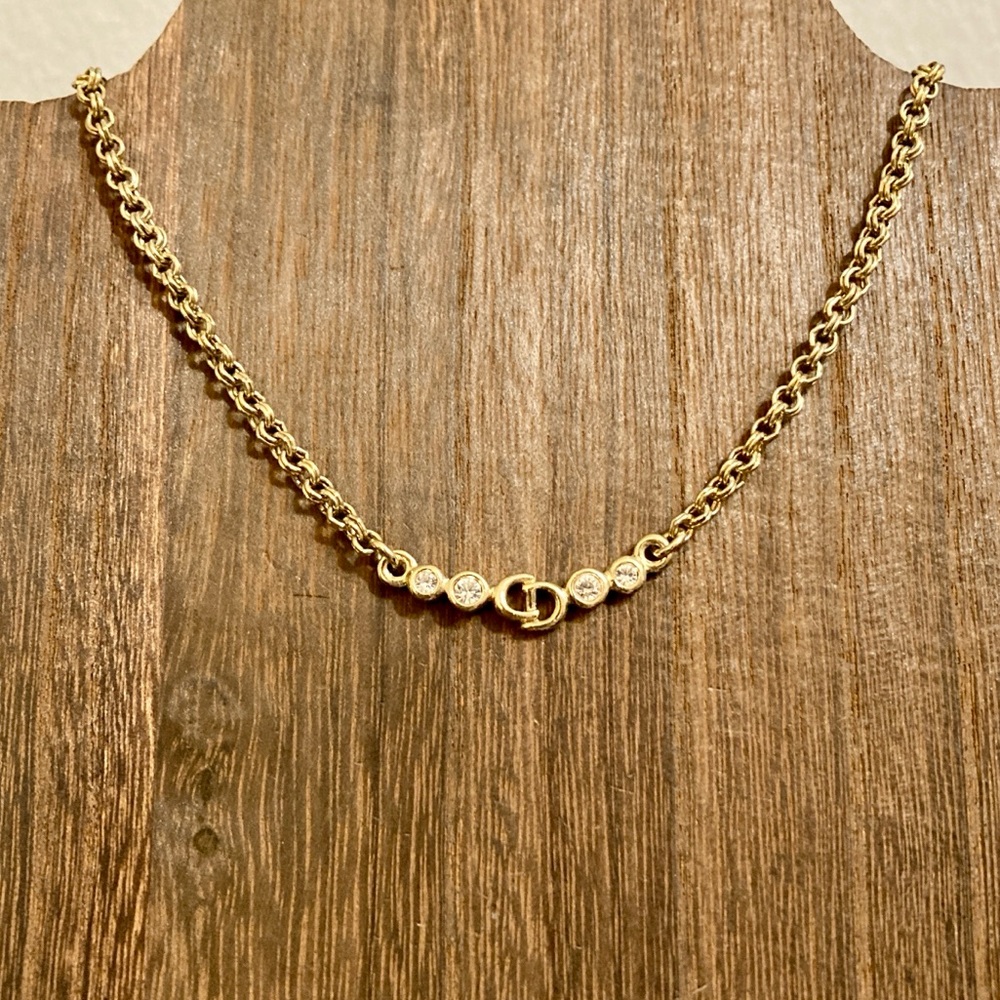 Authentic Dior Vintage Gold Chain Necklace with Crystal Accents Stamped - Picture 7 of 10